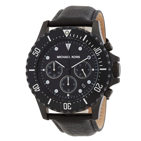 michael kors everest black|Men's Everest Chronograph Black Leather Strap Watch 45mm.